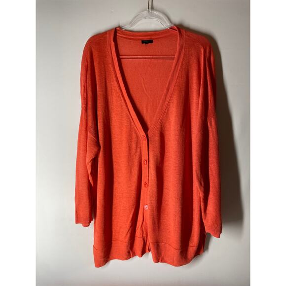 Talbots 100% Linen Knit Orange 3/4 Sleeve Cardigan Sweater Plus Size Women's 3X - Picture 1 of 4